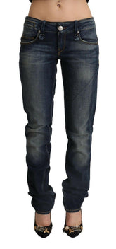 Acht Dark Blue Washed Cotton Skinny Denim Low Waist Jeans -   -  Acht.