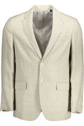 Gant Beige Linen Classic Jacket with Logo Detailing -   -  Gant.