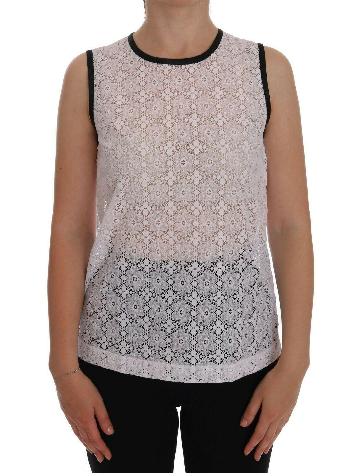 Dolce & Gabbana White Lace Floral Nylon Tank T-shirt -   -  Dolce & Gabbana.