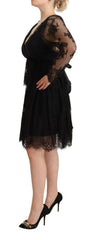 Aniye By Black Floral Lace Cotton Long Sleeves V-neck Shift Dress -   -  Aniye By.