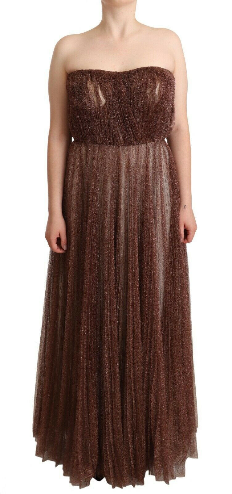 Dolce & Gabbana Metallic Bronze Polyester Maxi Gown Dress -   -  Dolce & Gabbana.