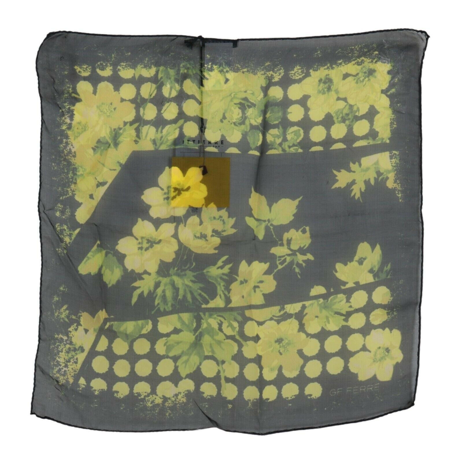 GF Ferre Black Yellow Floral Wrap Shawl Foulard Scarf - - GF Ferre.
