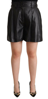 Dolce & Gabbana Black Leather High Waist Bermuda Above Knee Shorts -   -  Dolce & Gabbana.