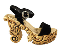 Dolce & Gabbana Black Gold Baroque Velvet Heels Crystal Shoes -   -  Dolce & Gabbana.