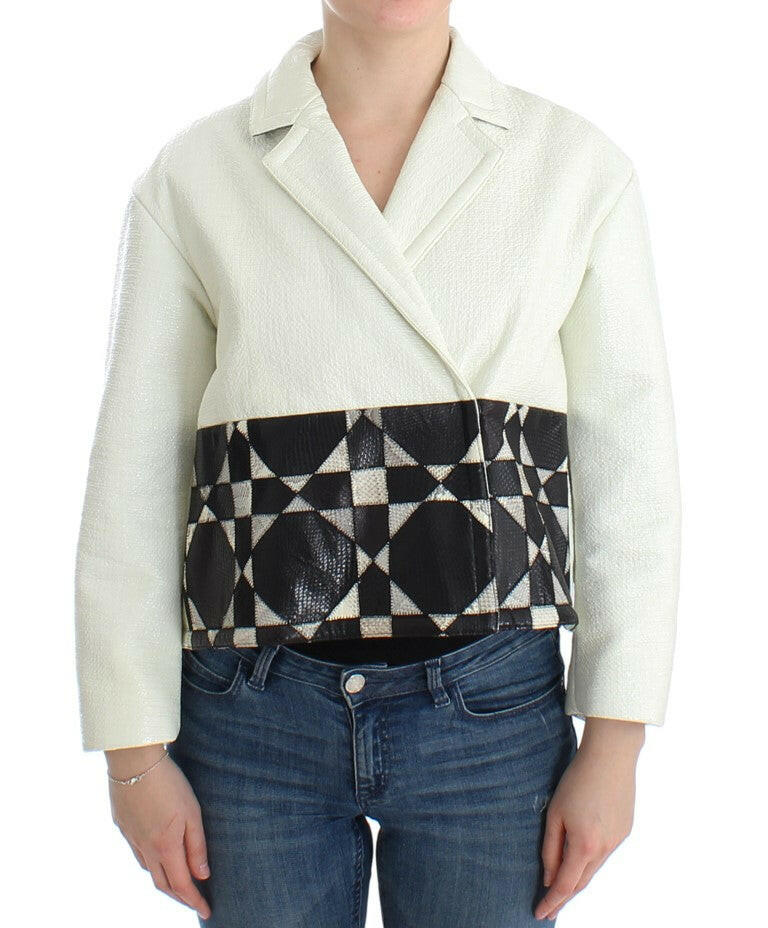 Andrea Pompilio White Black Cropped Leather Jacket -   -  Andrea Pompilio.