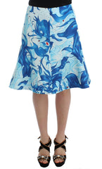 Koonhor Blue Peplum Fresco-Print Straight Pencil Skirt -   -  Koonhor.