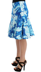 Koonhor Blue Peplum Fresco-Print Straight Pencil Skirt -   -  Koonhor.