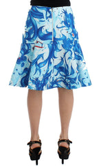 Koonhor Blue Peplum Fresco-Print Straight Pencil Skirt -   -  Koonhor.