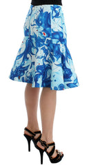 Koonhor Blue Peplum Fresco-Print Straight Pencil Skirt -   -  Koonhor.