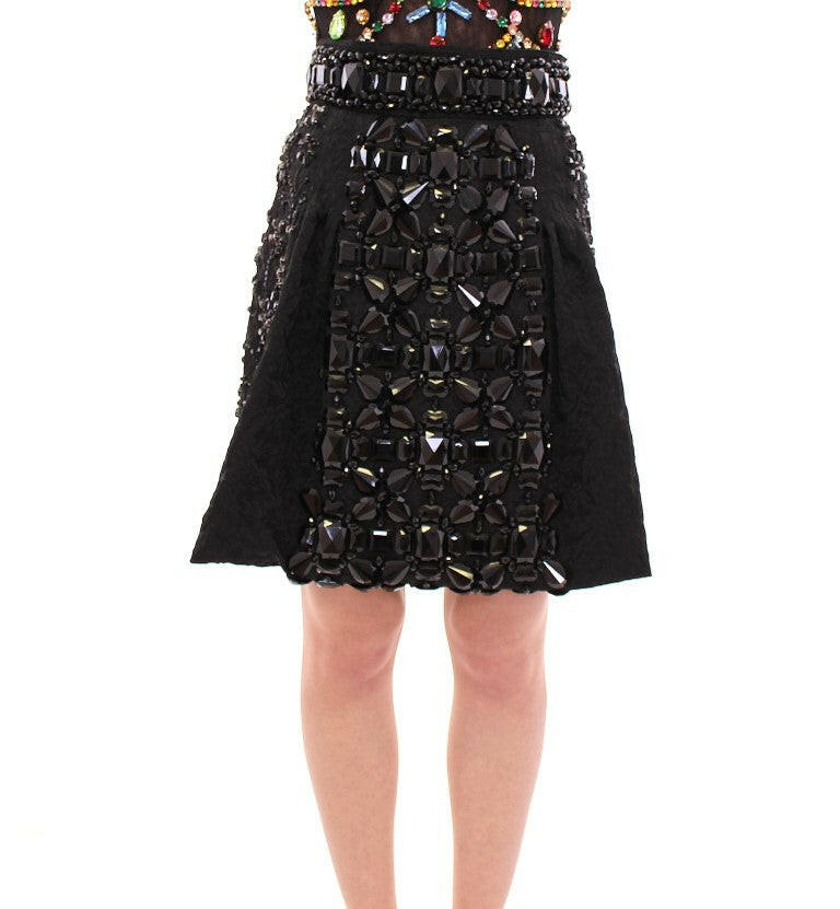 Dolce & Gabbana Black Crystal Handmade Above Knee Skirt -   -  Dolce & Gabbana.