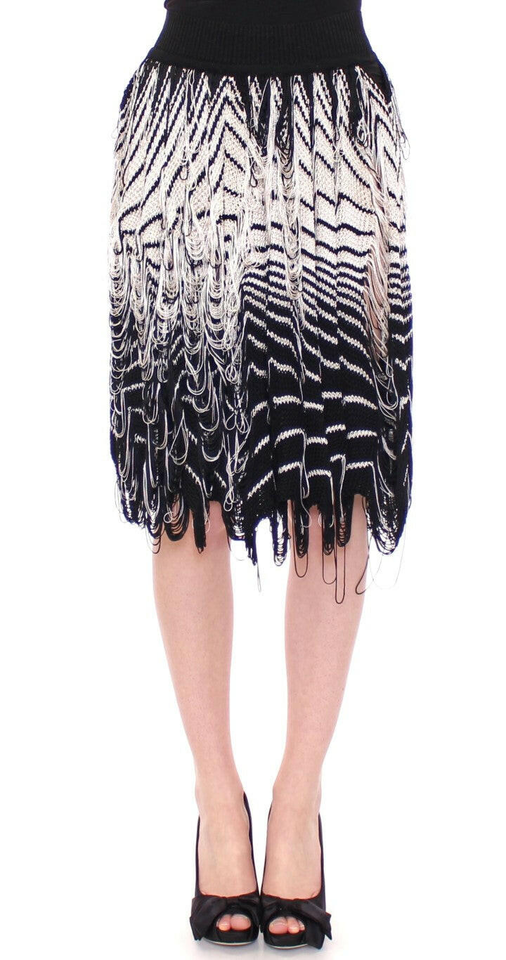 Alice Palmer White Black Knitted Assymetrical Skirt -   -  Alice Palmer.