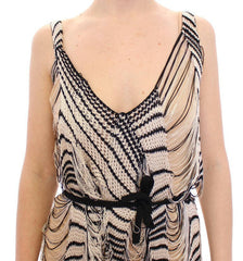 Alice Palmer Black Chainette Knit Striped Assymetrical Dress -   -  Alice Palmer.