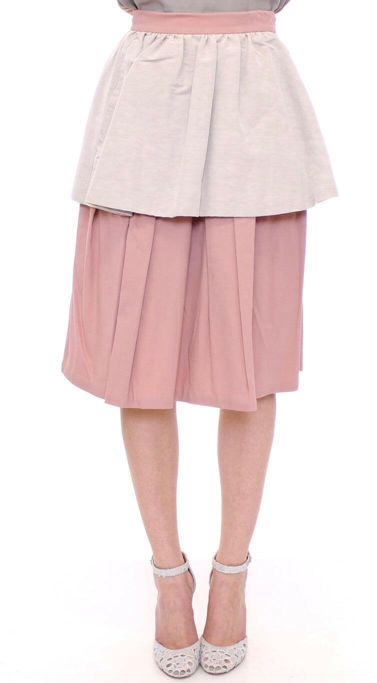 Comeforbreakfast Pink Gray Knee-Length Pleated Skirt -   -  Comeforbreakfast.