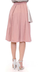 Comeforbreakfast Pink Gray Knee-Length Pleated Skirt -   -  Comeforbreakfast.