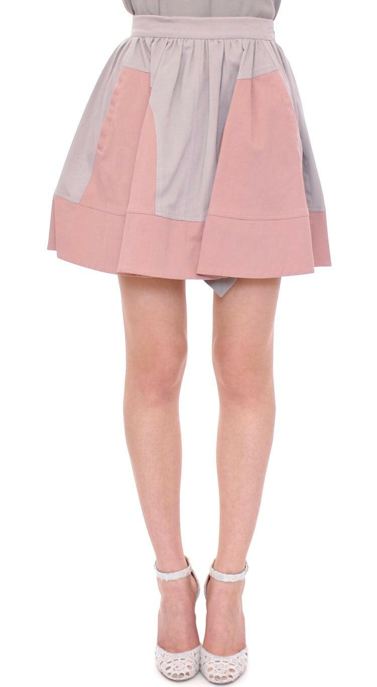 Comeforbreakfast Pink Gray Mini Short Pleated Skirt -   -  Comeforbreakfast.