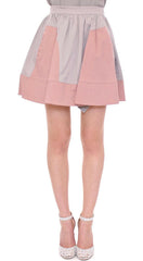 Comeforbreakfast Pink Gray Mini Short Pleated Skirt -   -  Comeforbreakfast.