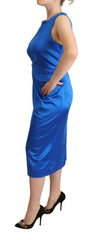 P.A.R.O.S.H. Blue Acetate Sleeveless Pleated Midi Sheath Dress -   -  P.A.R.O.S.H..