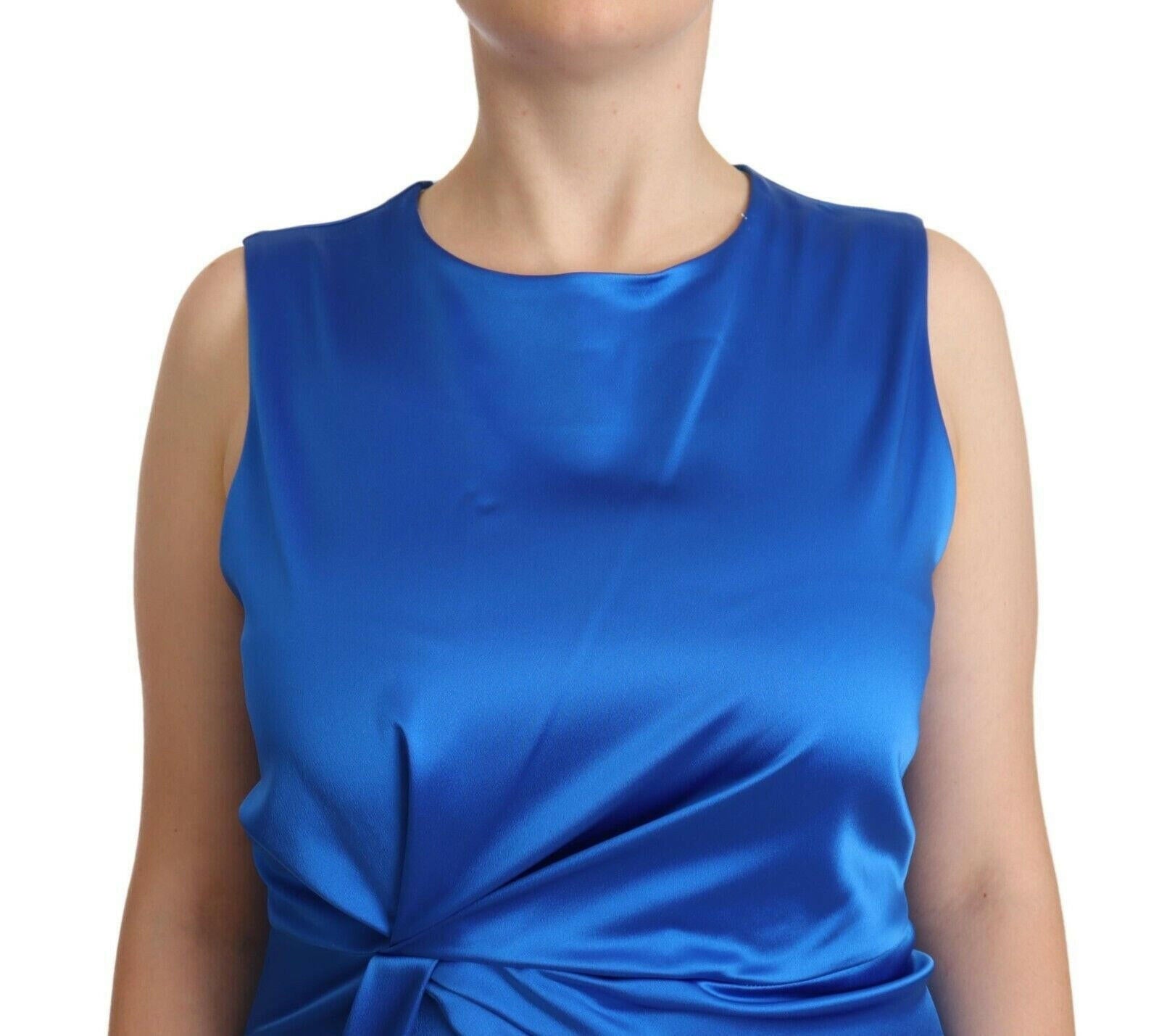 P.A.R.O.S.H. Blue Acetate Sleeveless Pleated Midi Sheath Dress -   -  P.A.R.O.S.H.. P.A.R.O.S.H. Blue Acetate Sleeveless Pleated Midi Sheath Dress -   -  P.A.R.O.S.H..