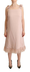 P.A.R.O.S.H. Pink Polyester Sleeveless Midi Feather Shift Dress -   -  P.A.R.O.S.H..