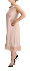 P.A.R.O.S.H. Pink Polyester Sleeveless Midi Feather Shift Dress -   -  P.A.R.O.S.H..