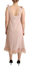 P.A.R.O.S.H. Pink Polyester Sleeveless Midi Feather Shift Dress -   -  P.A.R.O.S.H..
