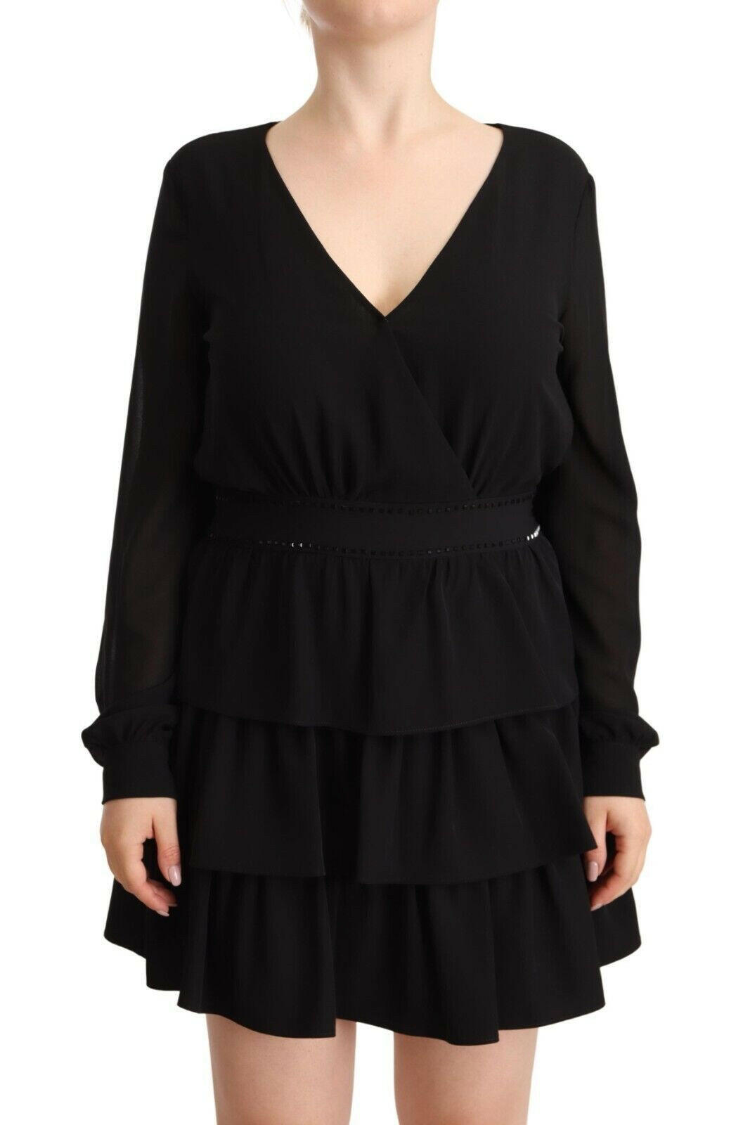 Liu Jo Black Polyester Long Sleeves V-neck Mini A-line Dress -   -  Liu Jo.