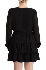 Liu Jo Black Polyester Long Sleeves V-neck Mini A-line Dress -   -  Liu Jo.