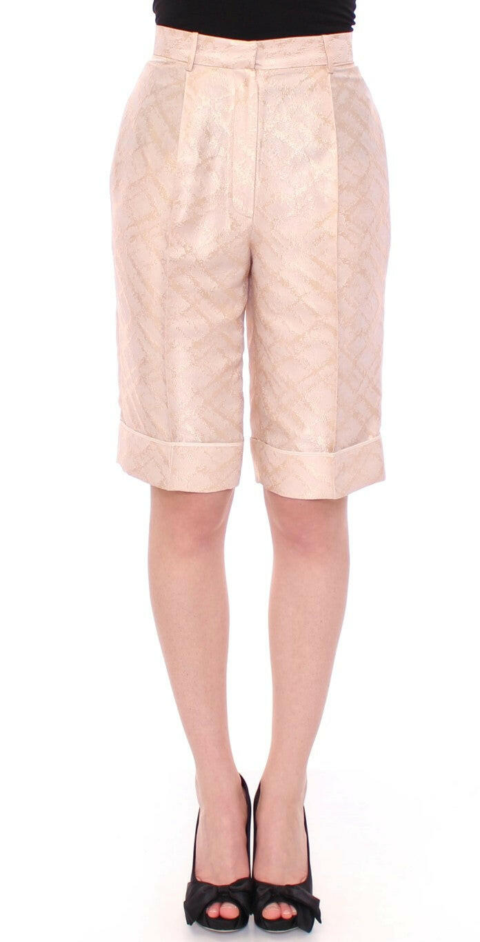 Zeyneptosun Beige Brocade Above Knee Shorts -   -  Zeyneptosun.