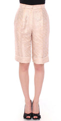 Zeyneptosun Beige Brocade Above Knee Shorts -   -  Zeyneptosun.