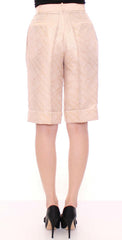 Zeyneptosun Beige Brocade Above Knee Shorts -   -  Zeyneptosun.