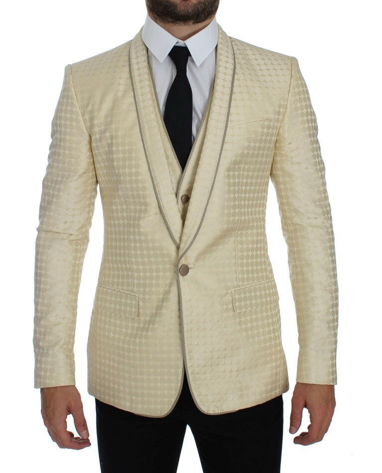 Dolce & Gabbana Beige Polka Dot Silk 2 Piece Blazer -   -  Dolce & Gabbana.