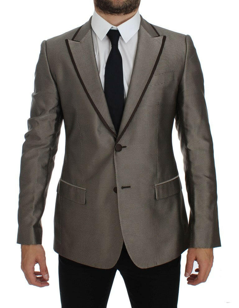 Dolce & Gabbana Brown Slim Fit Silk Two Button Blazer -   -  Dolce & Gabbana.