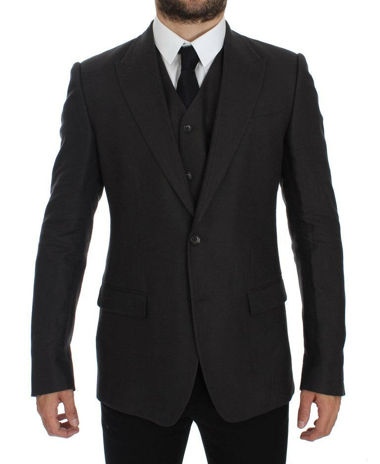 Dolce & Gabbana Gray Slim Fit Linen Blazer Jacket -   -  Dolce & Gabbana.