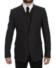 Dolce & Gabbana Gray Slim Fit Linen Blazer Jacket -   -  Dolce & Gabbana.