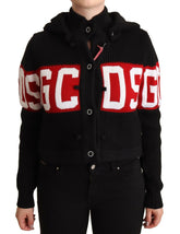 GCDS Black Cashmere Hooded Button Down Logo Cardigan Jacket -   -  GCDS.