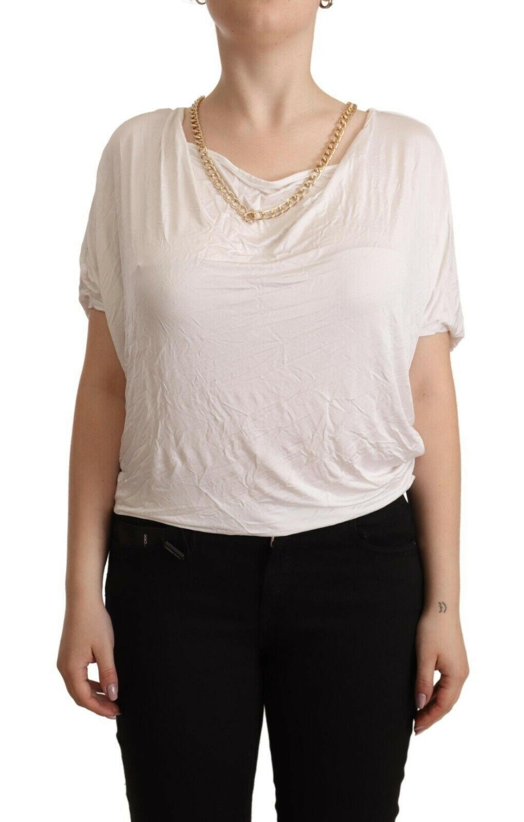 Guess By Marciano White Short Sleeves Gold Chain T-shirt Top -   -  Guess By Marciano.