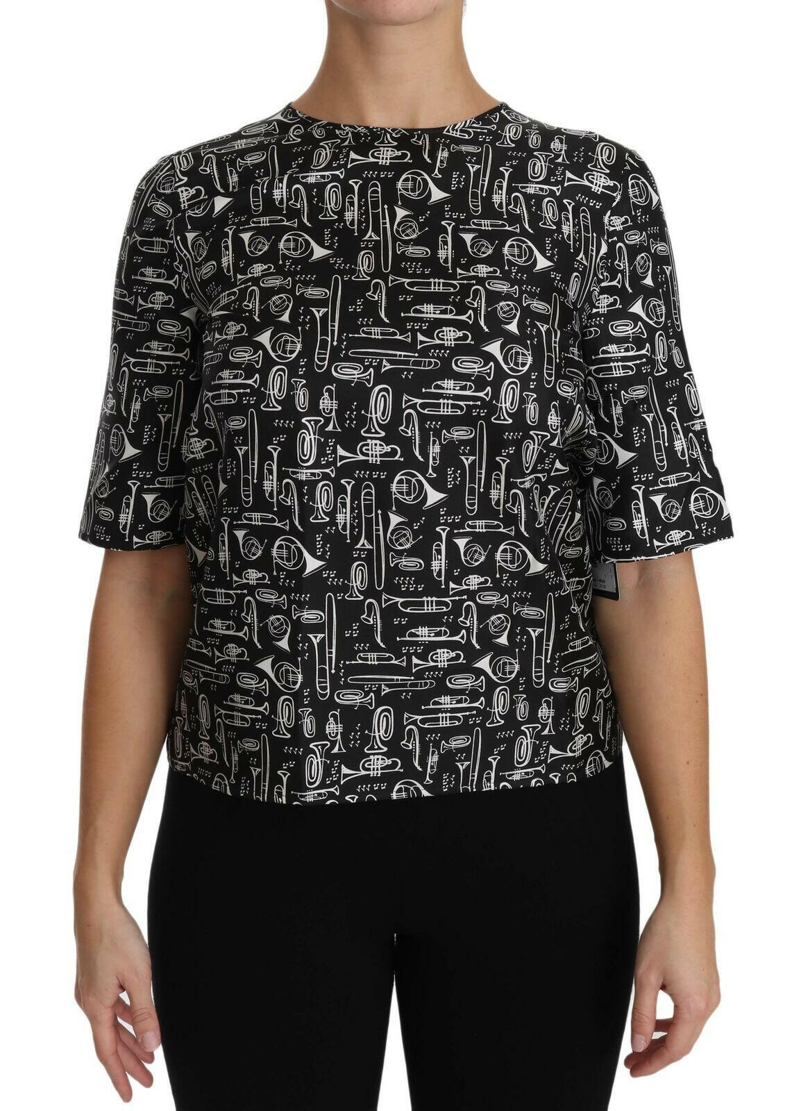 Dolce & Gabbana Black Musical Instruments Print Silk Blouse -   -  Dolce & Gabbana. Dolce & Gabbana Black Musical Instruments Print Silk Blouse -   -  Dolce & Gabbana.