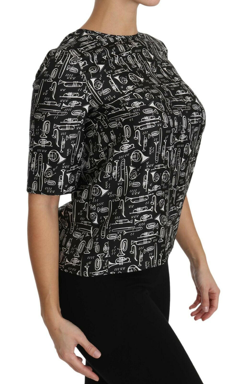 Dolce & Gabbana Black Musical Instruments Print Silk Blouse -   -  Dolce & Gabbana. Dolce & Gabbana Black Musical Instruments Print Silk Blouse -   -  Dolce & Gabbana.