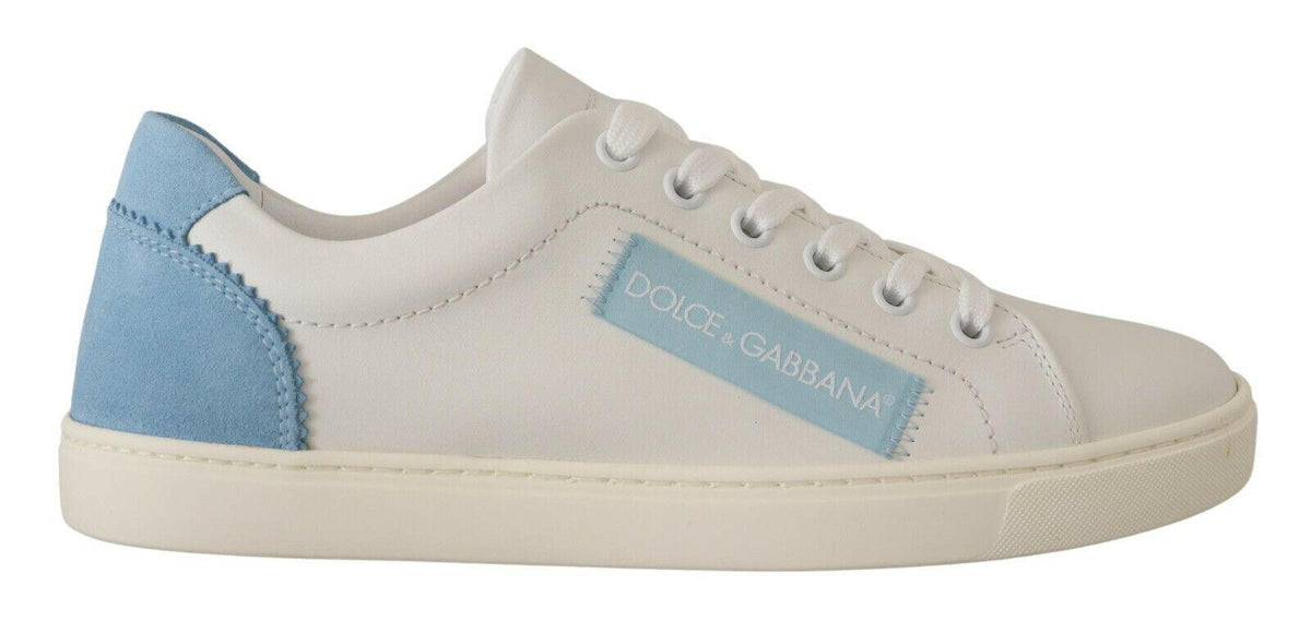 Dolce & Gabbana White Blue Leather Low Top Sneakers Shoes -   -  Dolce & Gabbana.