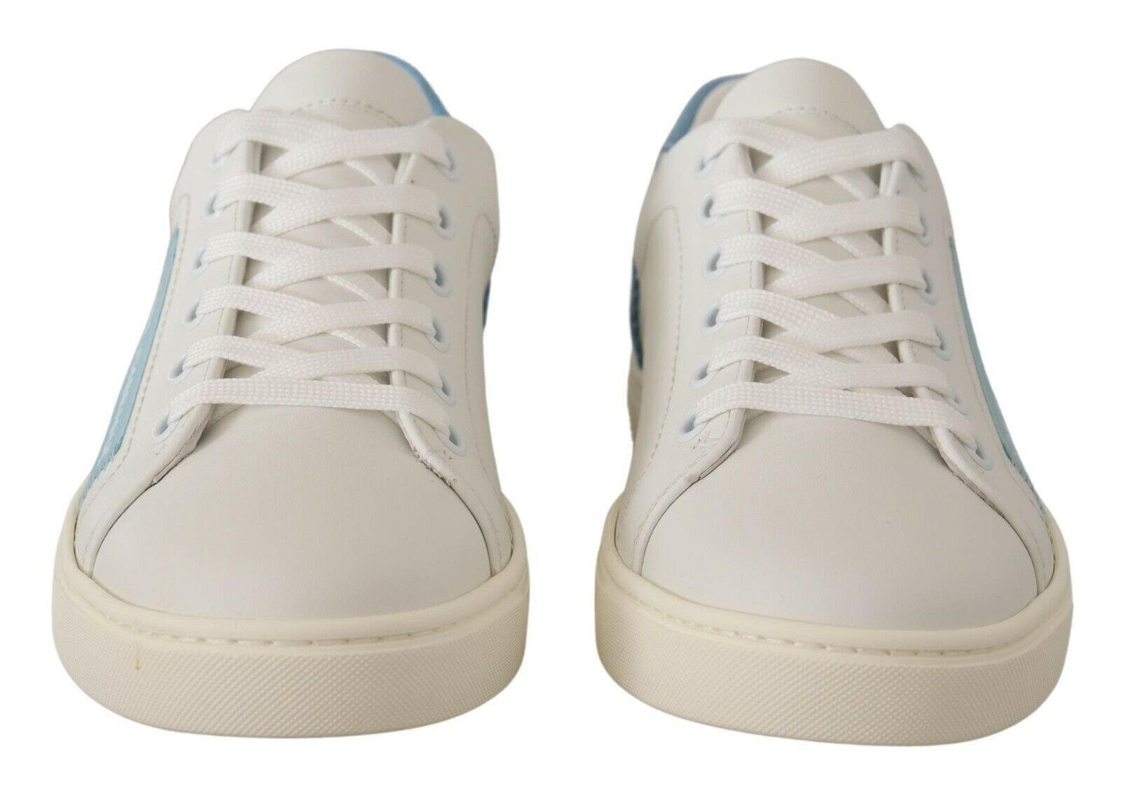 Dolce & Gabbana White Blue Leather Low Top Sneakers Shoes -   -  Dolce & Gabbana. Dolce & Gabbana White Blue Leather Low Top Sneakers Shoes -   -  Dolce & Gabbana.