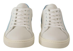 Dolce & Gabbana White Blue Leather Low Top Sneakers Shoes -   -  Dolce & Gabbana.