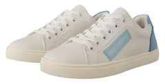 Dolce & Gabbana White Blue Leather Low Top Sneakers Shoes -   -  Dolce & Gabbana.