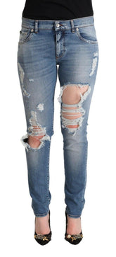 Dolce & Gabbana Blue Distressed Cotton Denim Skinny Jeans -   -  Dolce & Gabbana.