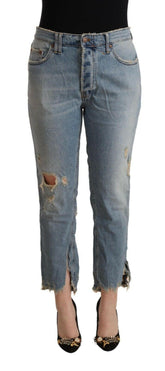 CYCLE Light Blue Distressed Mid Waist Cropped Denim Jeans -   -  CYCLE.