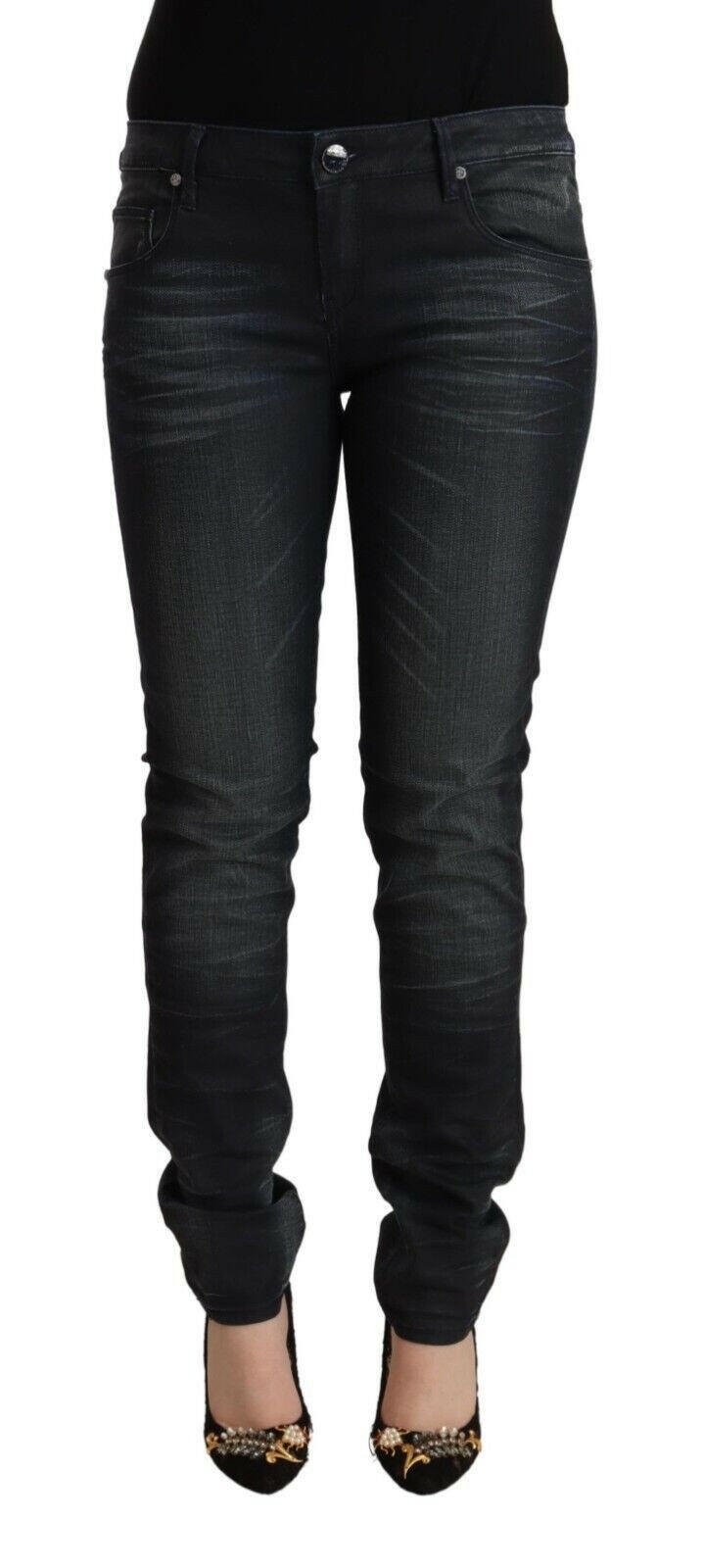 Acht Black Washed Cotton Low Waist Slim Fit Denim Jeans -   -  Acht.