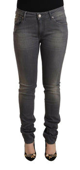 Acht Dark Gray Washed Cotton Denim Skinny Jeans -   -  Acht.