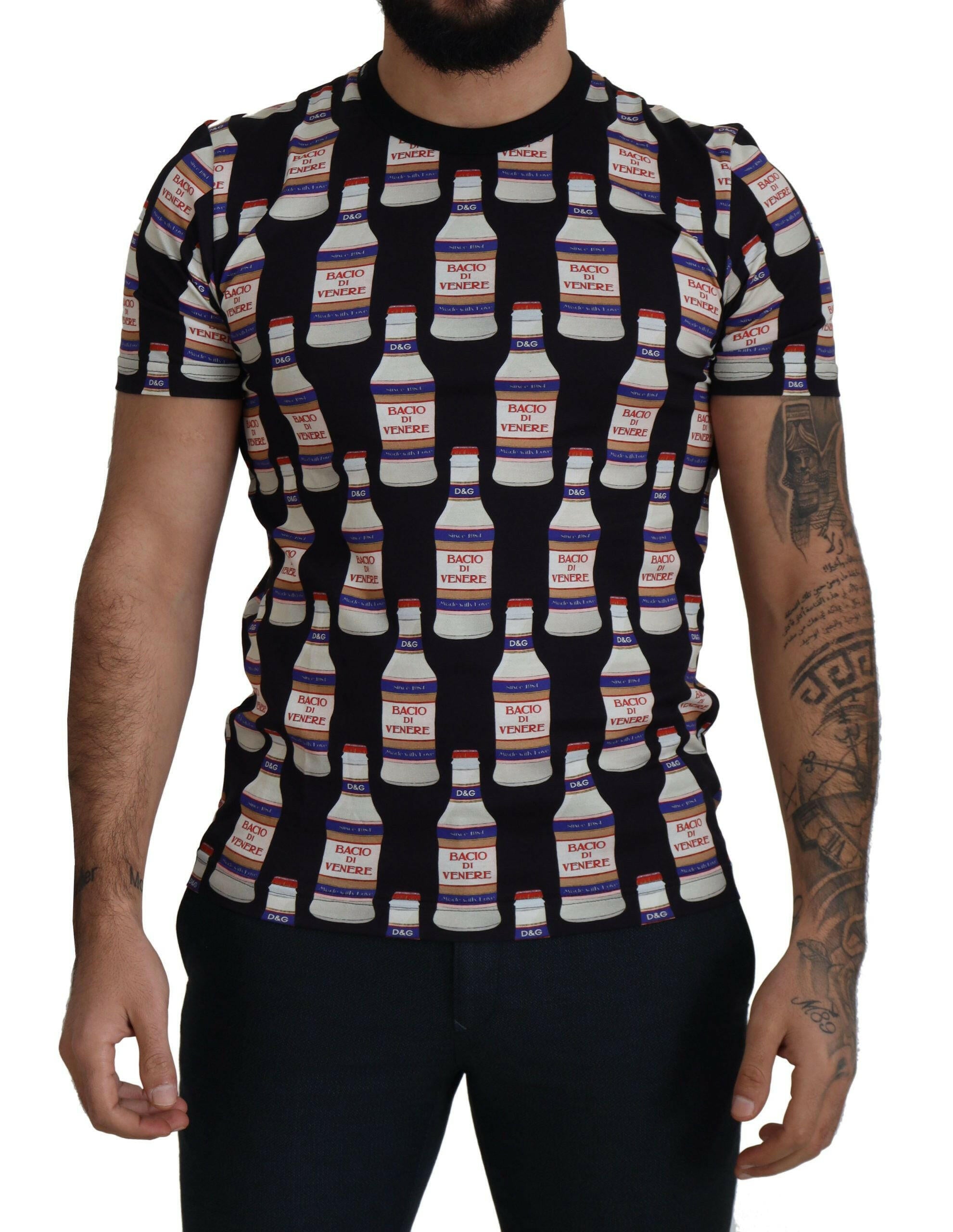 Dolce & Gabbana Black Bacio Di Venere Cotton Crew T-shirt -   -  Dolce & Gabbana.