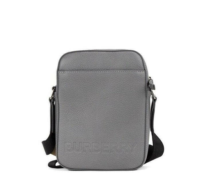 Burberry Thornton Small Grey Embossed Logo Grainy Leather Crossbody Handbag -  Luxury Cross Body Bag for Women -  Burberry.