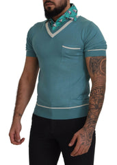 Dolce & Gabbana Blue Silk Polo Top Mens V-neck  T-shirt -   -  Dolce & Gabbana.