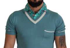 Dolce & Gabbana Blue Silk Polo Top Mens V-neck  T-shirt -   -  Dolce & Gabbana.
